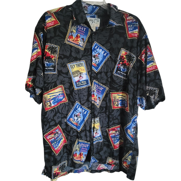 Unique Big Dogs Mens Shirt Size XL Hawaiian Postage Stamps Theme Boho Y2K - Picture 5 of 9